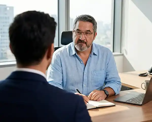 Consultant Baranger en entretien avec un chef d'entreprise en Charente-Maritime